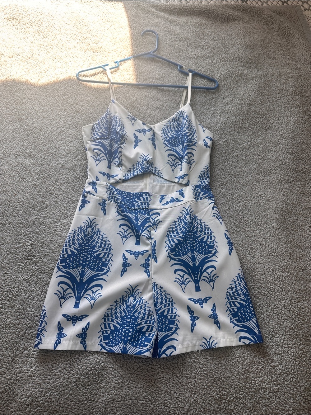 Blue Botanical Print Cutout Romper